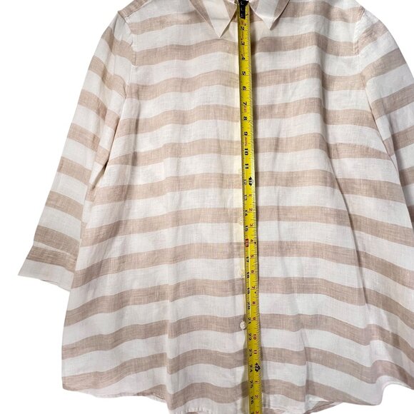 NWT Chicos Effortless Linen Stripe Button Down Shirt Sz 3 XL 16 Tan Collar - Picture 9 of 11
